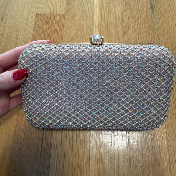 NWT DASEIN Glitter Rhinestone Box Clutch Evening Bag Wedding Prom Purse Gold - Picture 2 of 9